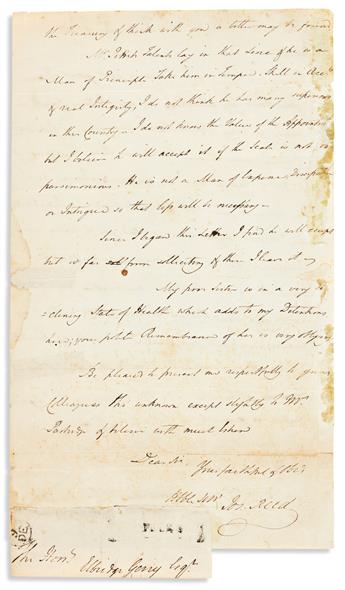 REED, JOSEPH. Autograph Letter Signed, Jos: Reed, to Elbridge Gerry,